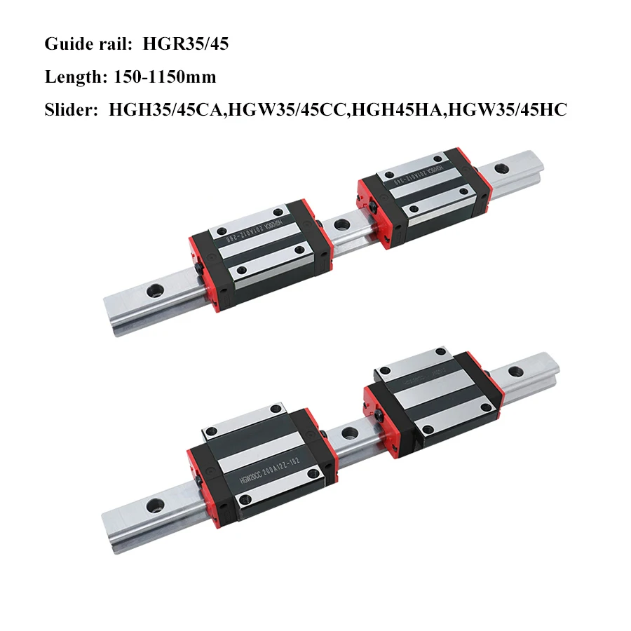 Linear Guide Rail 2PC HGR35 45 Length 150-1150mm Guideways Rod Set 4PC HGH35/45CA,HGW35/45CC,HGH45HA,HGW35/45HC Slider CNC Parts