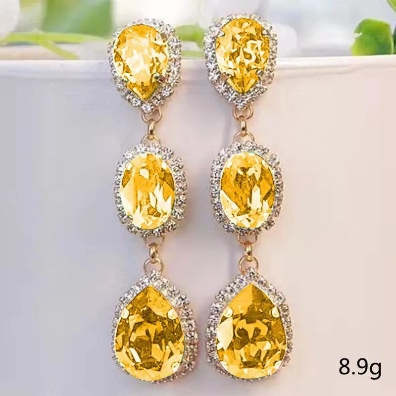 

New Tassel Gold Multicolor Gemstone Inlaid Zircon Earrings Long Face Slim Earrings Temperament Light Luxury Jewelry Wholesale
