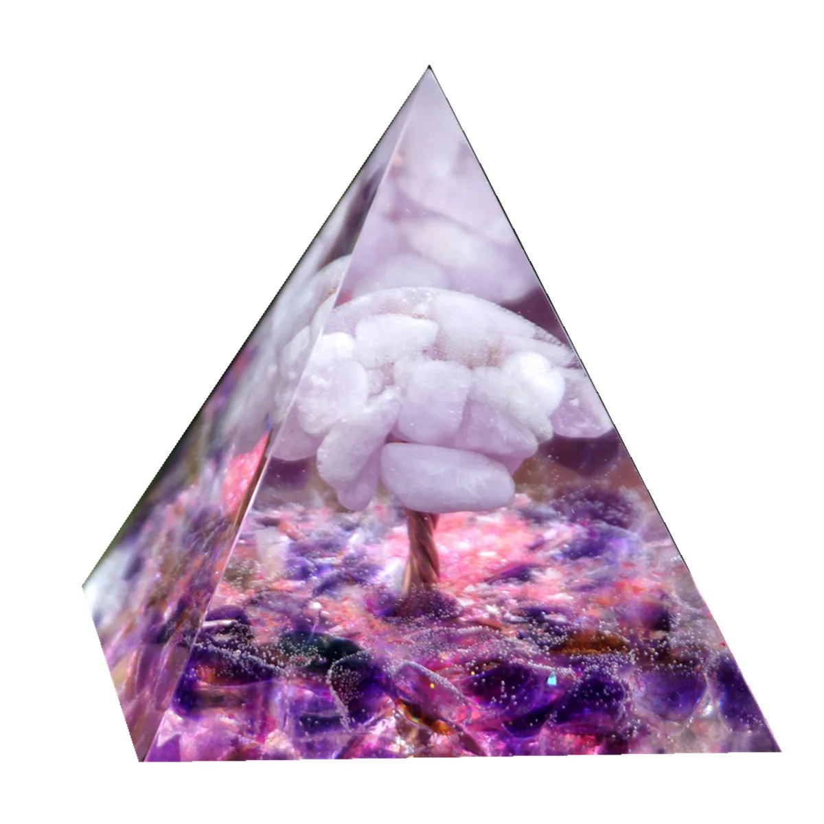 

Orgonite Pyramid Tree of Life Kunzite Stone With Amethyst Crystal Reiki Energy Orgone Pyramide Collection EMF Protection