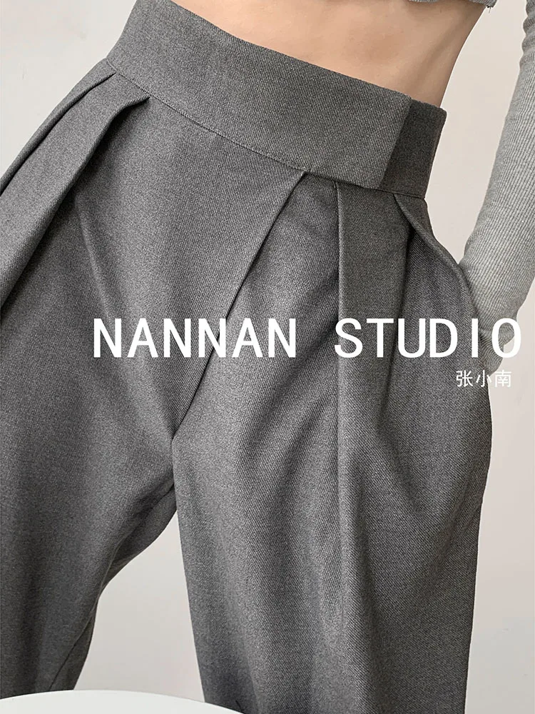 Плиссированные Женские однотонные брюки с высокой талией, новинка сезона осень-зима 2022, винтажные брюки, свободные широкие штаны, джоггеры, брюки в простом стиле