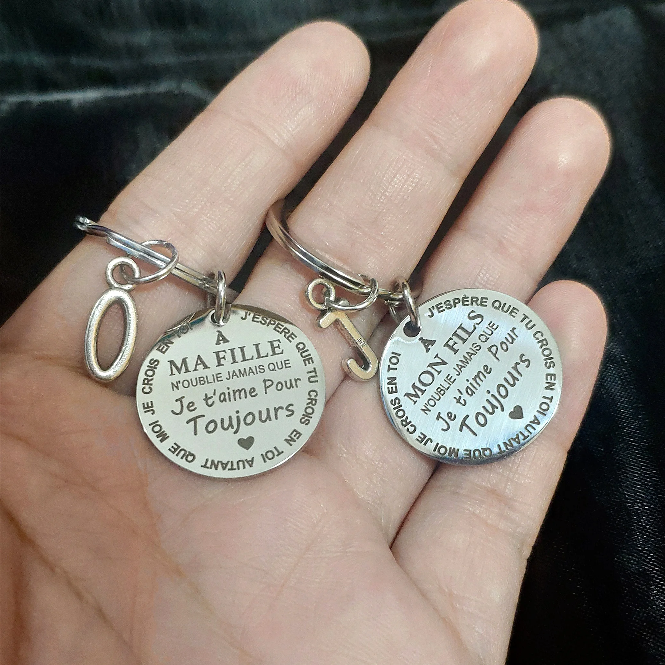 

Mirror Ornaments Parents and Children Lanyard for Keys MON FILS MA FILLE A-Z English Letters Keyring Pendant French Phrases
