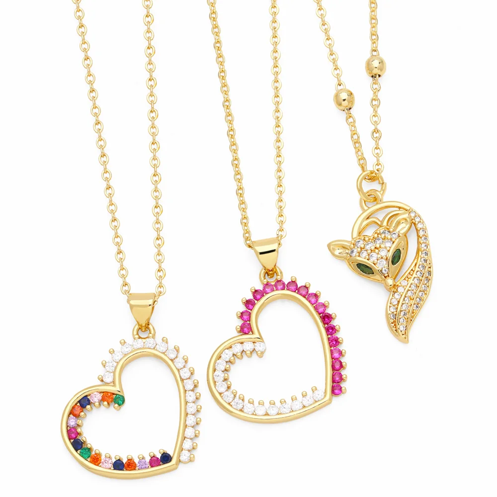 FLOLA маленькая AAA циркониевая лиса ожерелья для женщин разноцветная стандартная позолоченная Бижутерия Подарки nken78