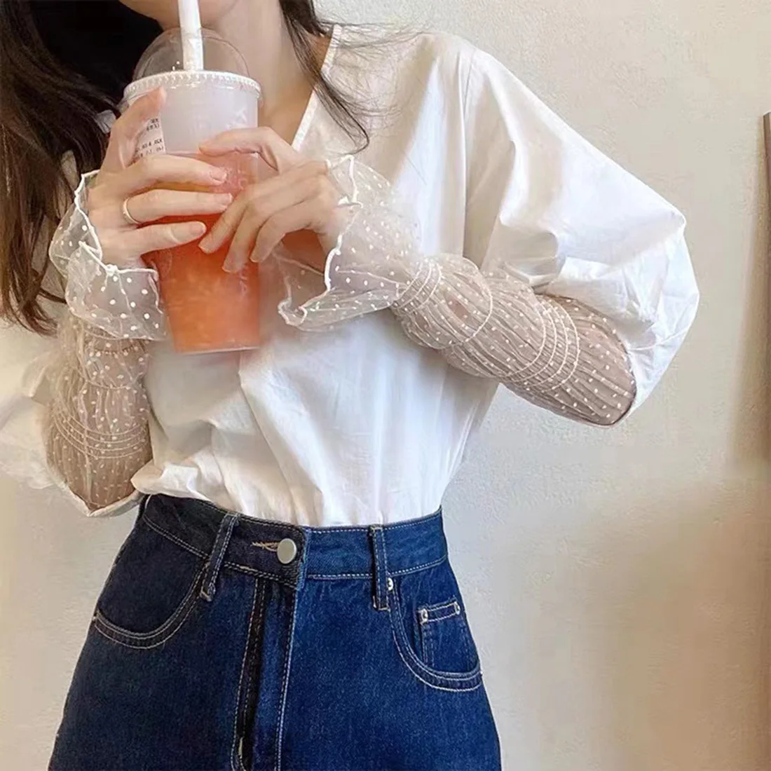 

Summer Long Dot Lace Mesh Fingerless Gloves Cute Sun Protection Arm Sleeve Sunscreen Thin Cycling Black White Sexy Accessories