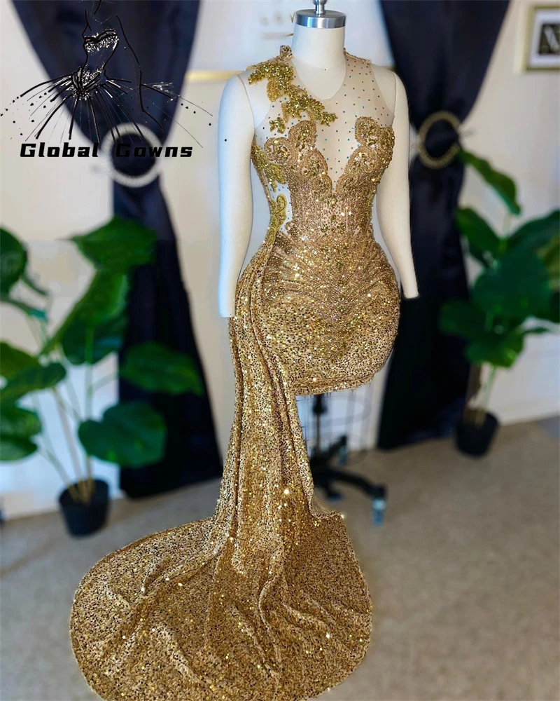 Aso Ebi Afican Новые короткие платья с высоким воротом для выпускного вечера для черных девушек с длинным рукавом из бисера элегантное вечернее платье русалки вечернее платье