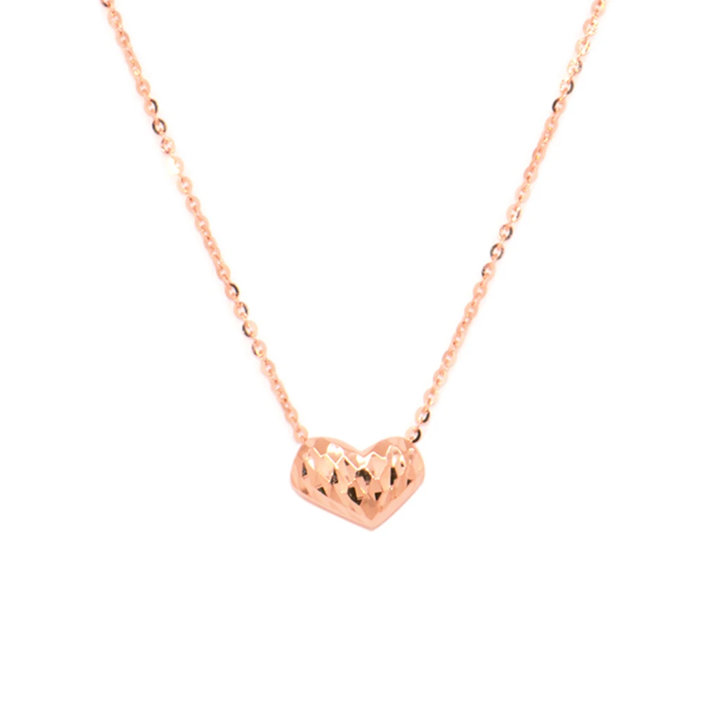 

Real Au750 18K Rose Gold Lucky Heart Charm with O Chain Link Necklace 1.7-2g Best Gift