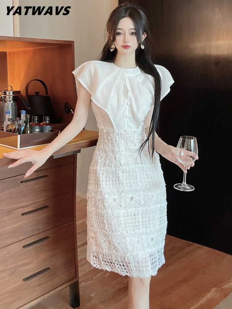 

Chic Elegant High Waist Party Dresses For Women Fashion Luxury Hollowed Out Design Sleeveless Summer Holidays Dress 2022