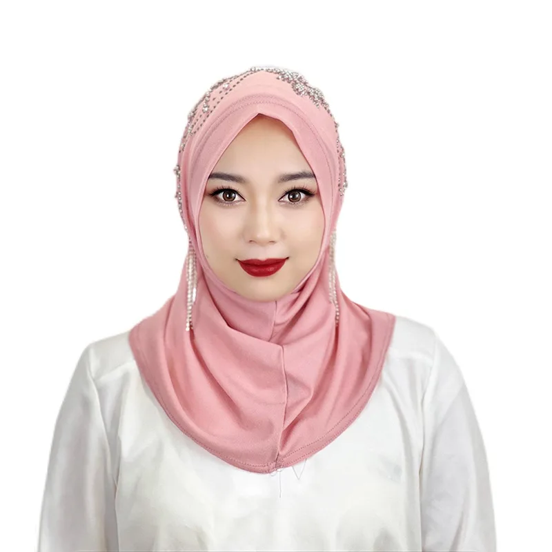 Women Muslim Fashion Elastic Headscarf Turkish Indian Abaya Arab Islamic Woman Kraftan Surgical Gold Nailed Beaded Headscarf
