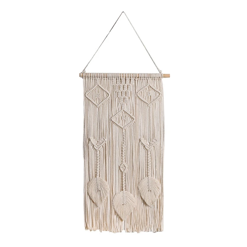 

Macrame Wall Hanging Decor / Handmade Boho Chic Leaf Feather Woven Home Art Decoration For Apartment Bedroom Living Room