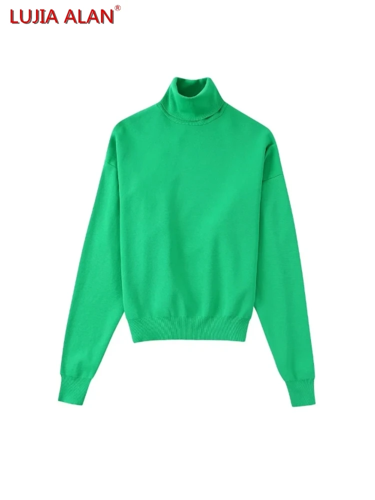 

2 Colors New Women's Fashion All-Match Turtleneck Long Sleeve Casual Loose Knitted Sweater LUJIA ALAN SW1870