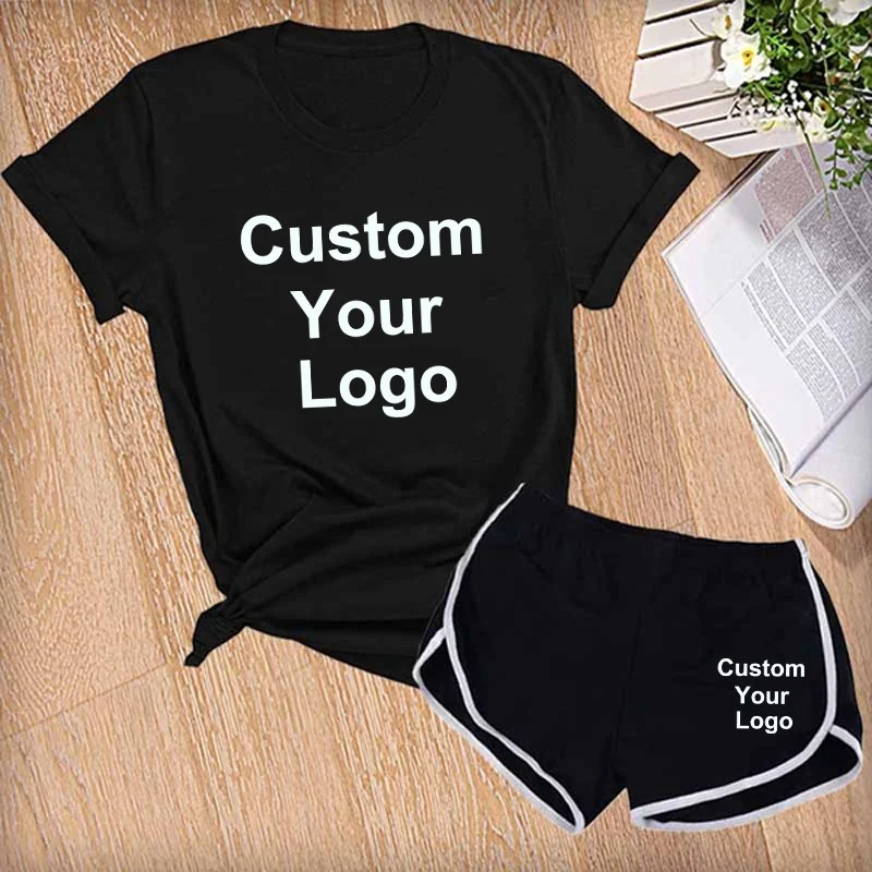 Женская модная футболка и шорты с вашим логотипом на заказ 2 шт. повседневный
