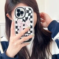 fashion checkerboard bow case for iphone 13 pro max 12 pro max 11 pro max iphone x xr xs max soft cover