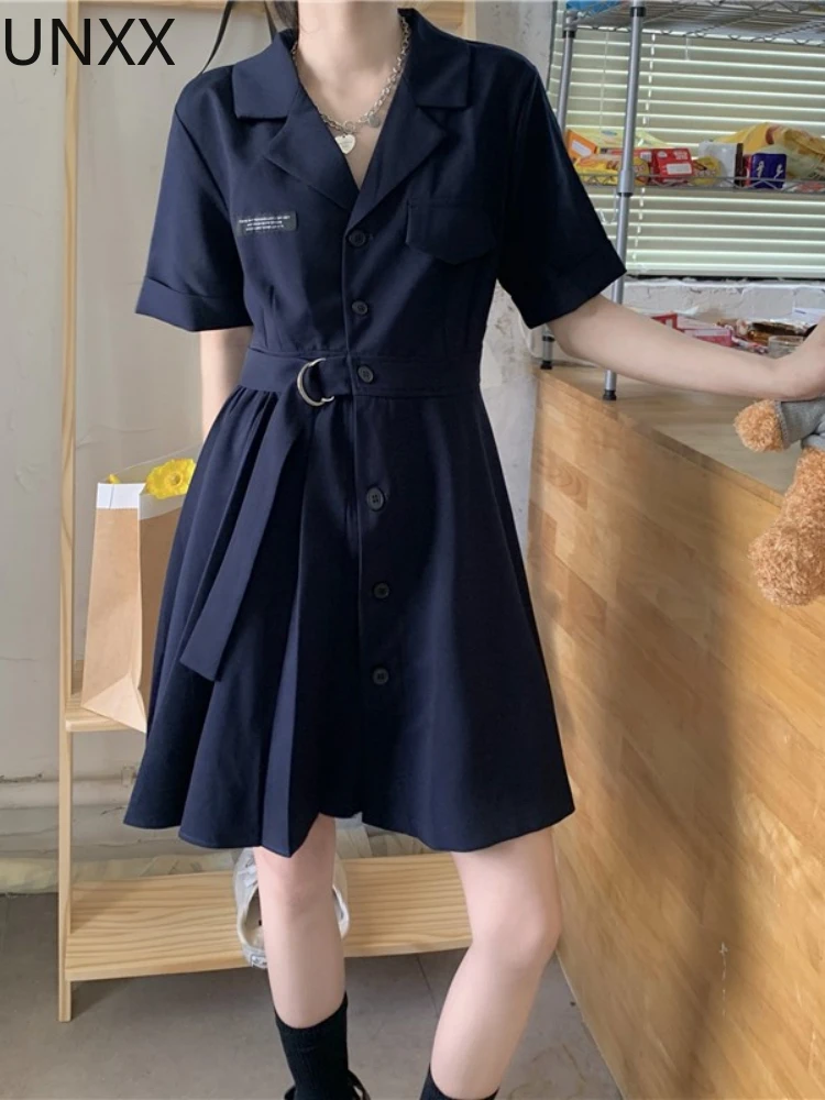 

UNXX Summer Blazers Dress Women Elegant Blazer Dresses Vintage A Line Short Sleeve Blazers Dress Office Lady Sundress Harajuku