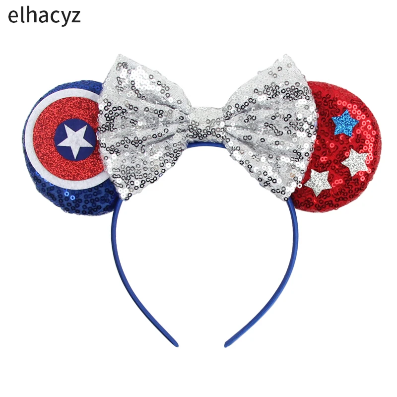 

New 4th July Sequin Bow Mouse Ears Headband Kids DIY Girls Hairband Independence Day Party Headwear Festival Hair Accessories