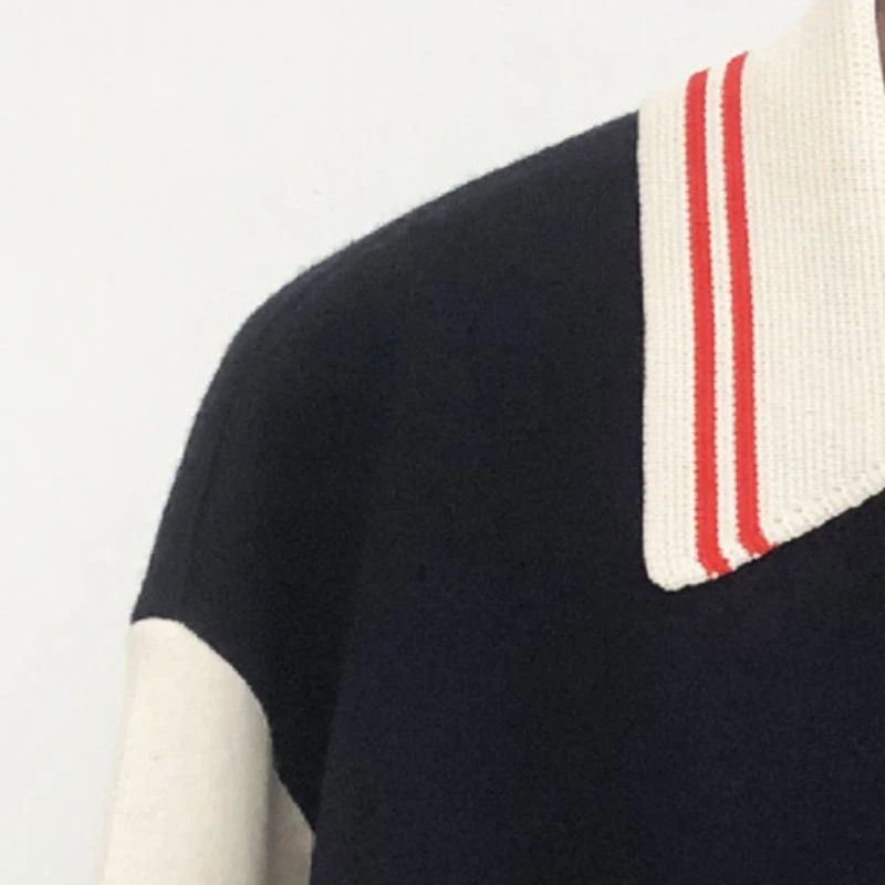 

Women Letter Embroidery Knit Cardigan sweater 2022 new Preppy Style Turn-down Collar Color Patchwok Female Casual knit Coat