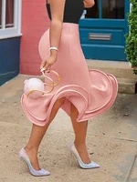 pink trumpet skirt high waist women sexy package hip flare fishtail sheath ruffles elegant party event occasion femme jupes 2022