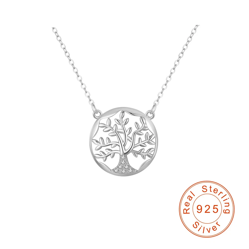 

XSL Gamey Fashion 925 Sterling Silver Tree of Life Pop Pendant Necklace Clear Zircon Female Girl Party Jewelry Gift