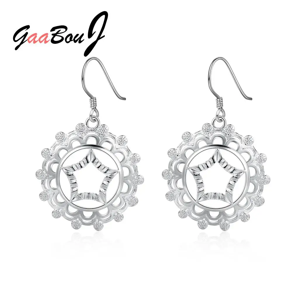 

925 Stamp Silver Color Vintage Luxury Circle Drop Earrings For Women 2021 Silver 925 Party Jewelry 2021 Jewelry GaaBou Jewellery