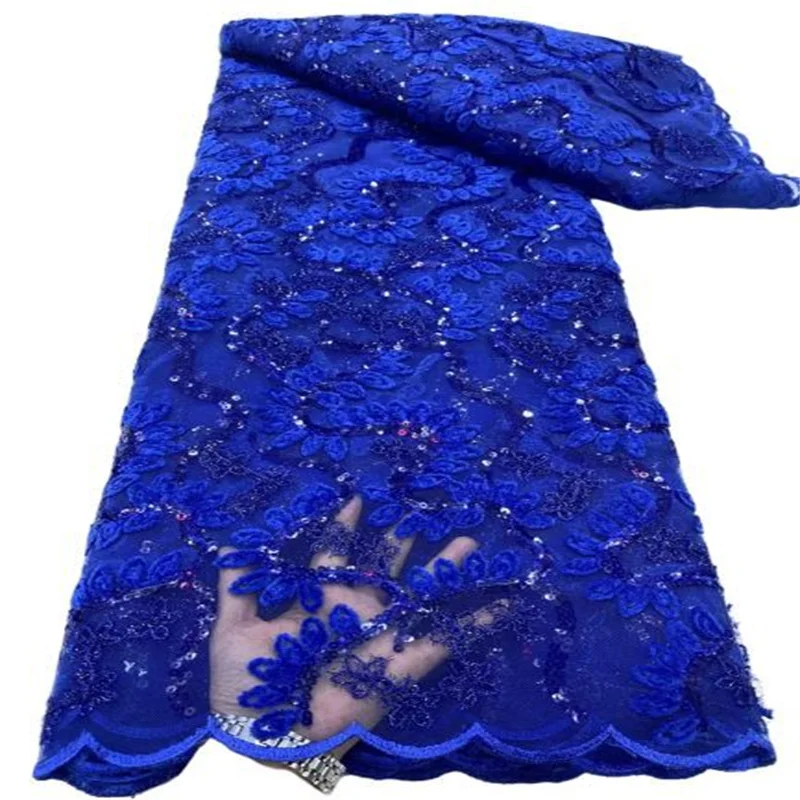 

African Tulle Lace Green Sequins African royal blue Lace Fabric 2023 African Net Lace 5 Yards Nigerian Lace Fabric For Wedding