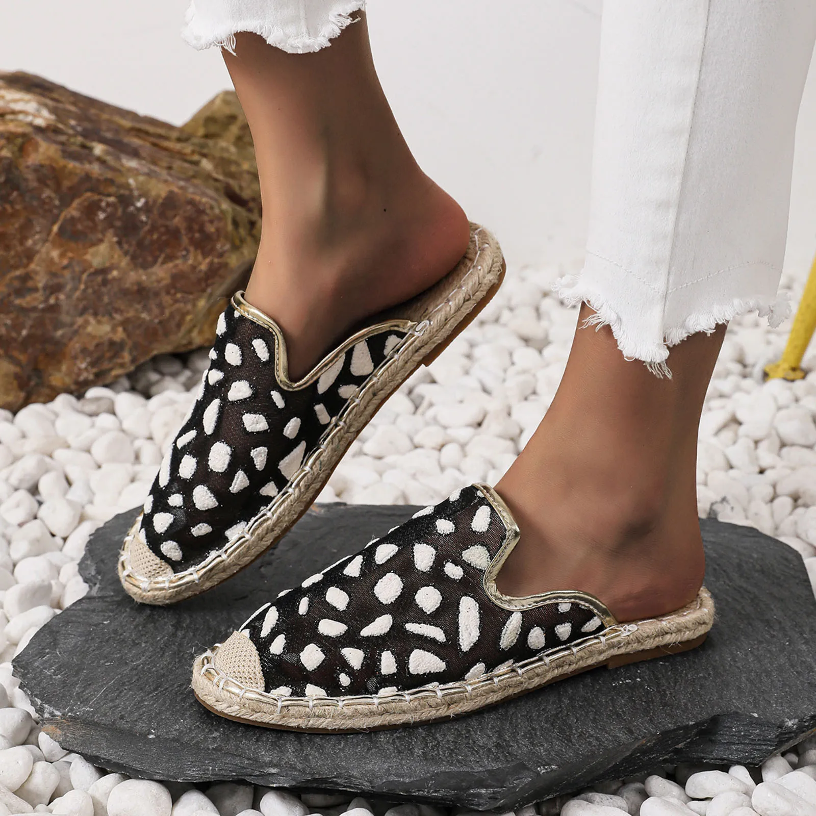 

Сандалии женские холщовые, эспадрильи, лоферы, круглый носок, хлопок, плоская подошва, Мокасины, уличные мюли, для прогулок, повседневные босоножки