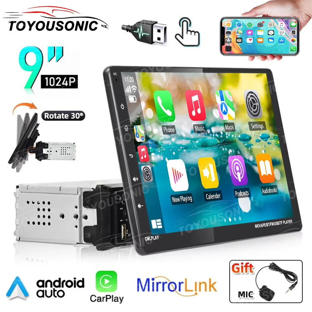 Фото TOYOUSONIC 9-дюймовый автомобильный радиоприемник Carplay Android Auto Универсальный мультимедийный видео MP5-плеер Bluetooth FM BT Автомобильная стереосистема No 1 Din DVD №1