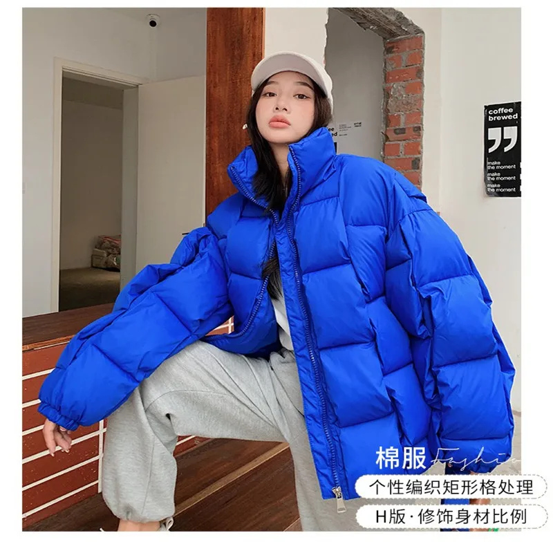 Winter 2022 new three-dimensional woven oversize down cotton men's and women's fashion square trend loose warm thickened cotton