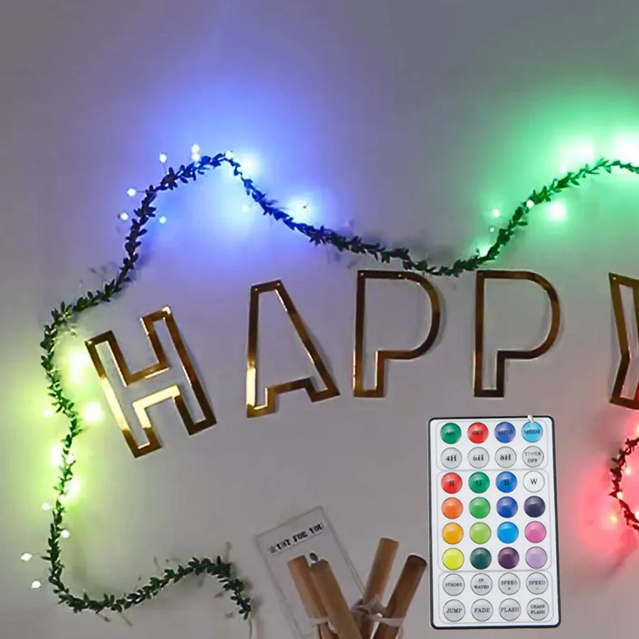 

Гирлянда с подсветкой из ротанга, сменный RGB-светильник в виде фейерверка с плющом, Рождественская лампа с пультом дистанционного управления для украшения свадебной вечеринки
