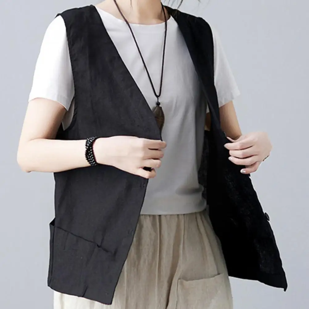 

Sleeveless Vest Women Soft Vest Soft Breathable Women's Sleeveless Vest with Single-breasted Buttons V Neck Cardigan Straight