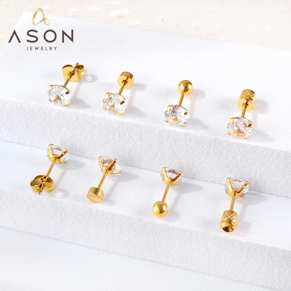 ASONSTEEL Роскошная серьги с цирконием кубической огранки хирургическая нержавеющая сталь Пирсинг золотой цвет для женщин девушек ювелирные изделия 2023 тренд ASONSTEEL Роскошная серьги с цирконием кубической огранки хирургическая нержавеющая сталь Пирсинг золотой цвет для женщин девушек ювелирные изделия 2023 тренд