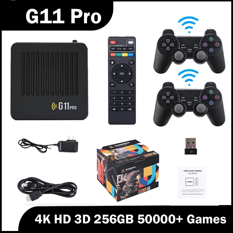 

G11 Pro 4K HD 3D GameBox Video Game Console 64G 128G 256G Game Stick 2.4G Wireless GamePad Support PSP GBC GBA N64 40000+ Games