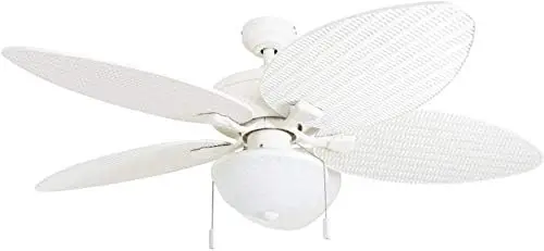 

Breeze, 52 Inch Tropical Indoor Outdoor Ceiling Fan with Light, Pull Chain, Three Mount Options, Weather Resistant Blades - 5051