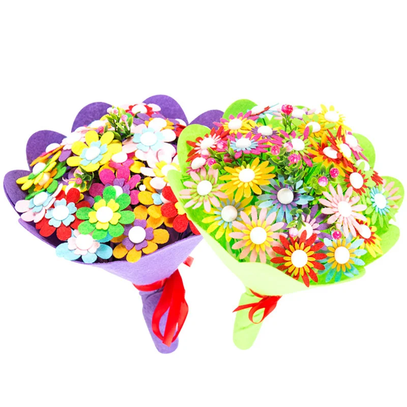 

Non woven hand held Flower Button bouquet kindergarten teacher's day hand puzzle DIY non-woven material bag