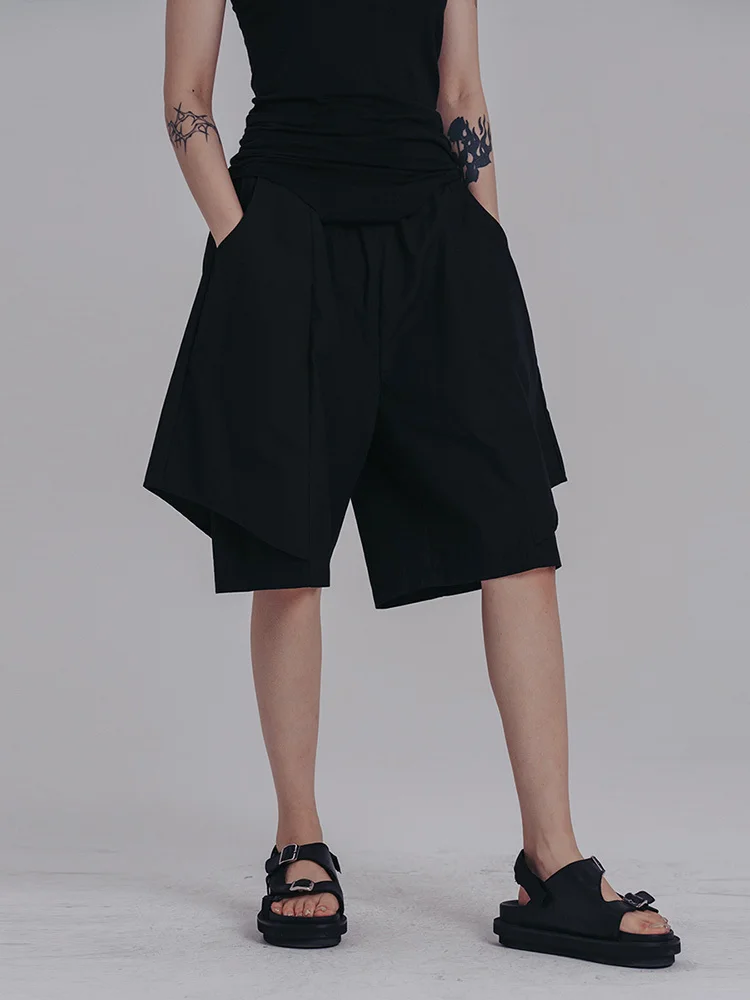 

High Elastic Waist Black Irregular Knee Length Trousers New Loose Fit Pants Women Fashion Tide Spring Summer 2022 1DE9314