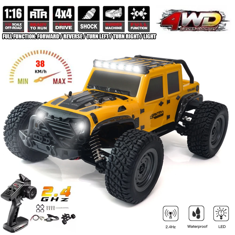 

Light High Control 4WD RC Off 1:16 RTR Rock With Truck Remote Speed for Crawler Toys 2.4G Version LED Car 38KM/H New RC Road