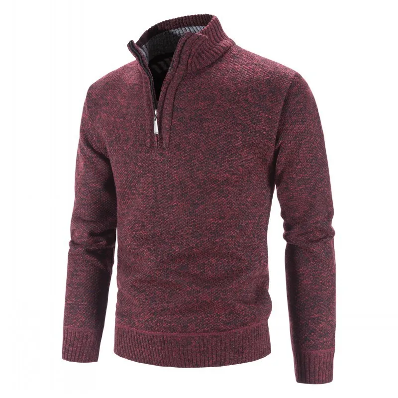 2021 New Fall and Winter Plus Fleece Men's Large Size Zip Half Turtleneck Pullover Jumper Men's Long-Sleeved Knitted Jumper