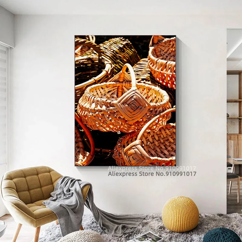 Ворс плетеных корзин холст картина стены HD принты Декор |