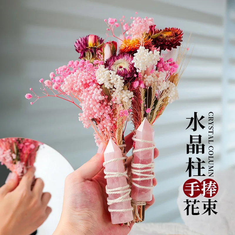 

Natural pink purple White Crystal Point dried reed flower starry artificial bouquet bridal bouquet wedding celebration