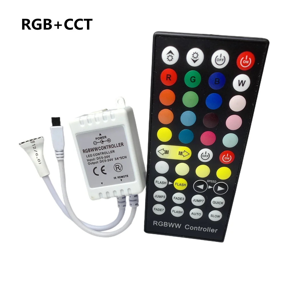 

DC5-24V 5CH*4A 40Key IR Remote Mini LED Controller For SMD COB 2835 3528 5050 CCT RGB RGBW RGBCW RGBWW RGB+CCT LED Light Strip