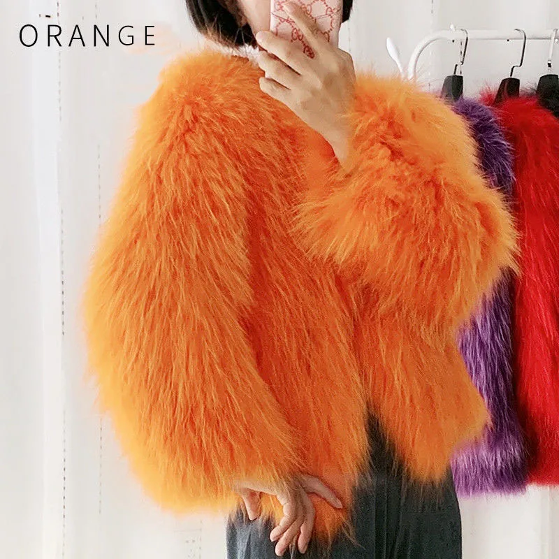 

2022 New Ladies Fur Coat Raccoon Fur Woven Fur Round Nexk Coat Fashionable All-Match Slim Fox Fur Short Fur Coat
