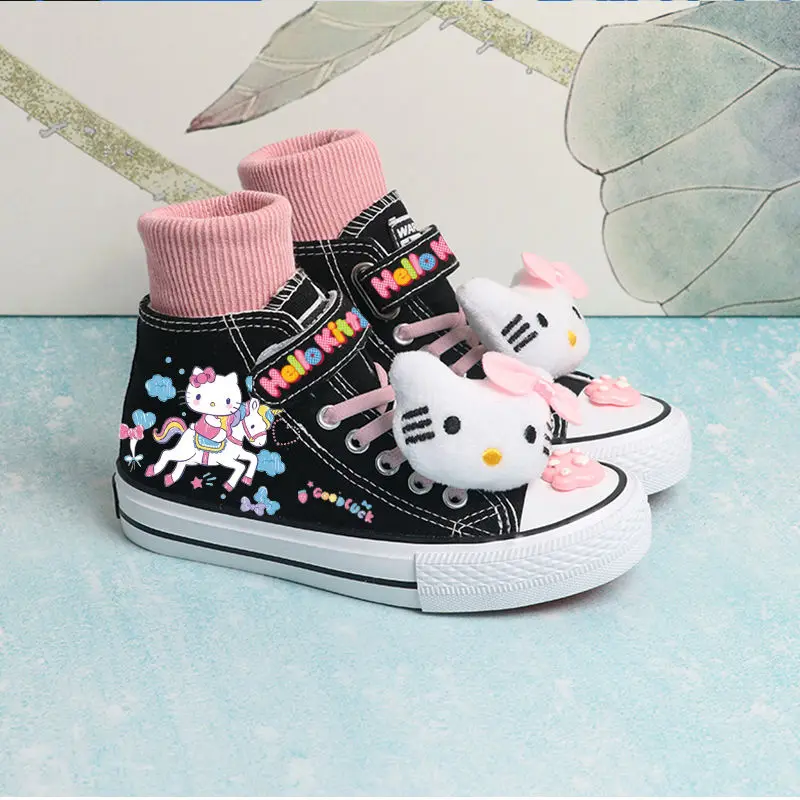 

Новинка, высокие холщовые ботинки Hellokitty Sanrio Kawali для детей, повседневная оригинальная Милая аниме-обувь для девочек, подарки на день рождения, игрушки для детей
