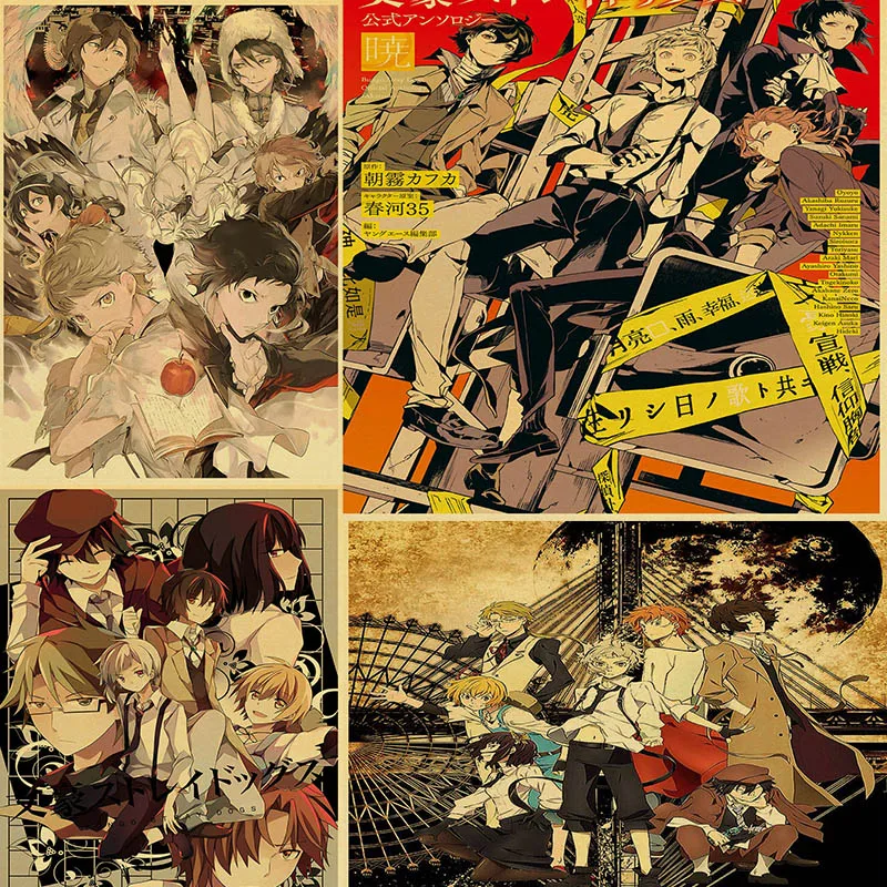 

Bungo Stray Dogs Retro Posters Japanese Anime Wall Stickers Kraft Paper Prints Clear Image Home Decoration