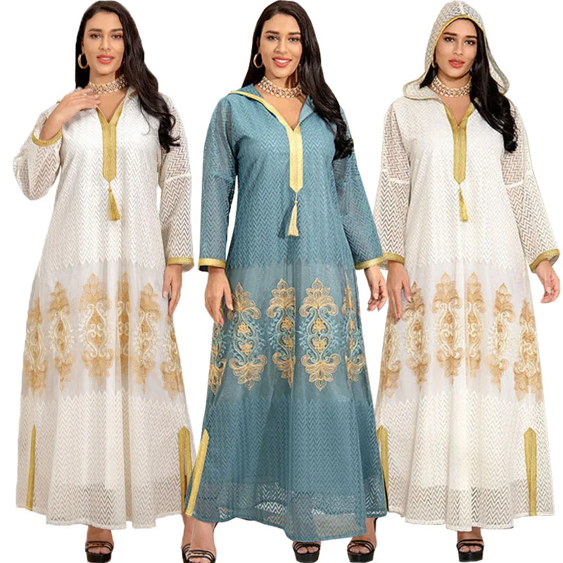 

Eid Mubarak Ramadan Women Muslim Abaya Long Maxi Dress Mesh Turkey Arabic Dubai Islamic Femme Jilbab Kaftan Hooded Moroccan Robe