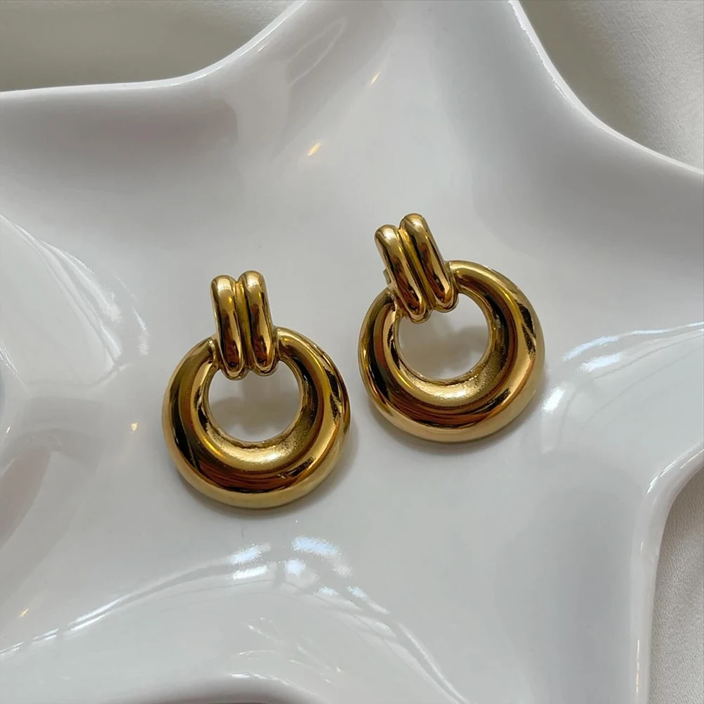 Модные глянцевые полые круглые массивные серьги-гвоздики для женщин из