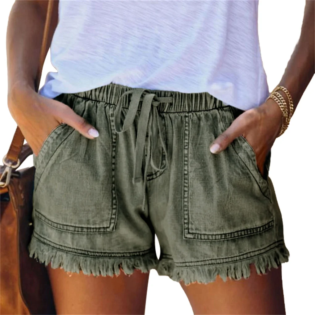 Denim Shorts Women Jean Short Pants with Pocket Exercise Running Office Home Travel Fashion Summer Clothes  White S