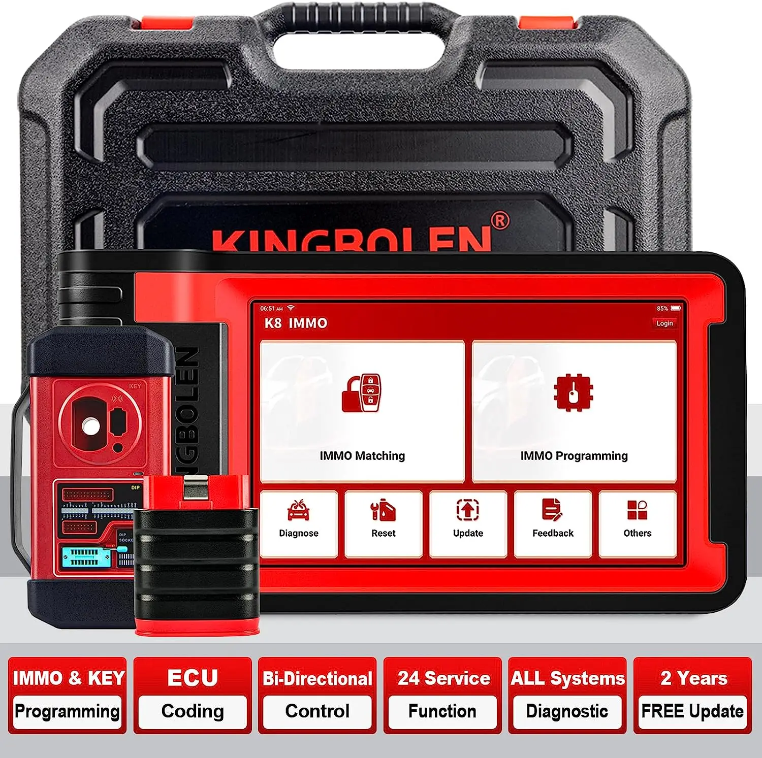 

Kingbolen K8 IMMO Key Matching Programming OBD2 Scan Tool, All Systems ECU Coding Bi-Directional Test Car Diagnositic Scanner