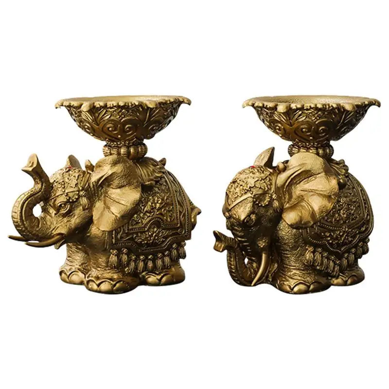 

Pillar Candle Holders 2pcs Animal Candlestick Holder Elephant Resin Candle Stand Decorative Animal Sculpture For Living Room