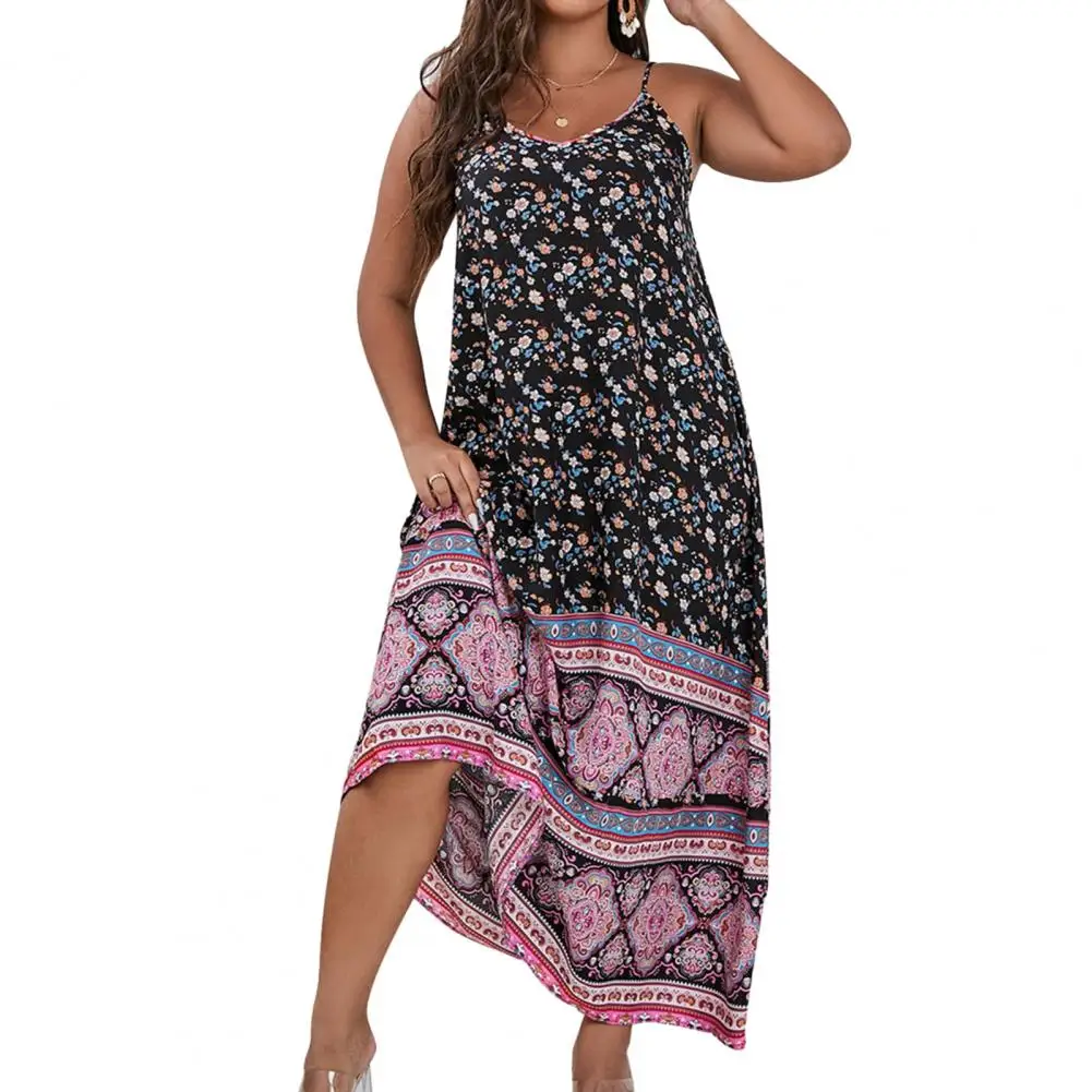 

Женское платье-макси в богемном стиле с цветочным принтом, Стильное женское платье для отпуска, сарафан-трапеция без рукавов с большим подолом для женщин