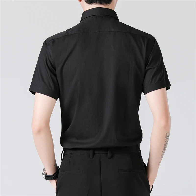 Fashion Dress Shirt Solid Quality Short Sleeve Slim Fit Formal Business Men Shirts