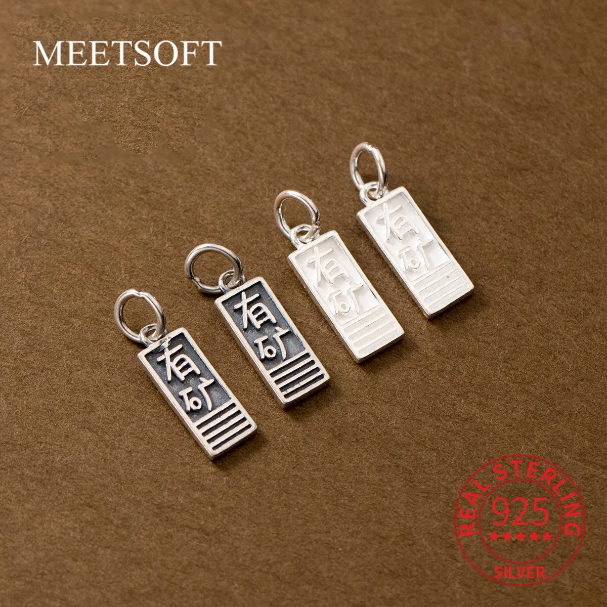 MEETSOFT S925 Стерлинговое Серебро, состаренные квадратные Подвески с принтом, подвески «сделай сам», аксессуары для ожерелья, браслета, оптовая ...