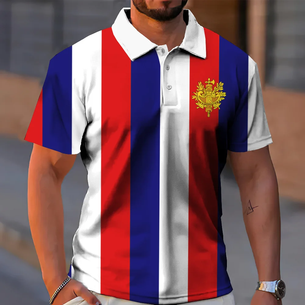 

High-Quality French Polo Shirt For Men Golf Shirt 3d Flag Print Streetwear Short-Sleeved Tees Fashion Clothing Casual Shirts Top