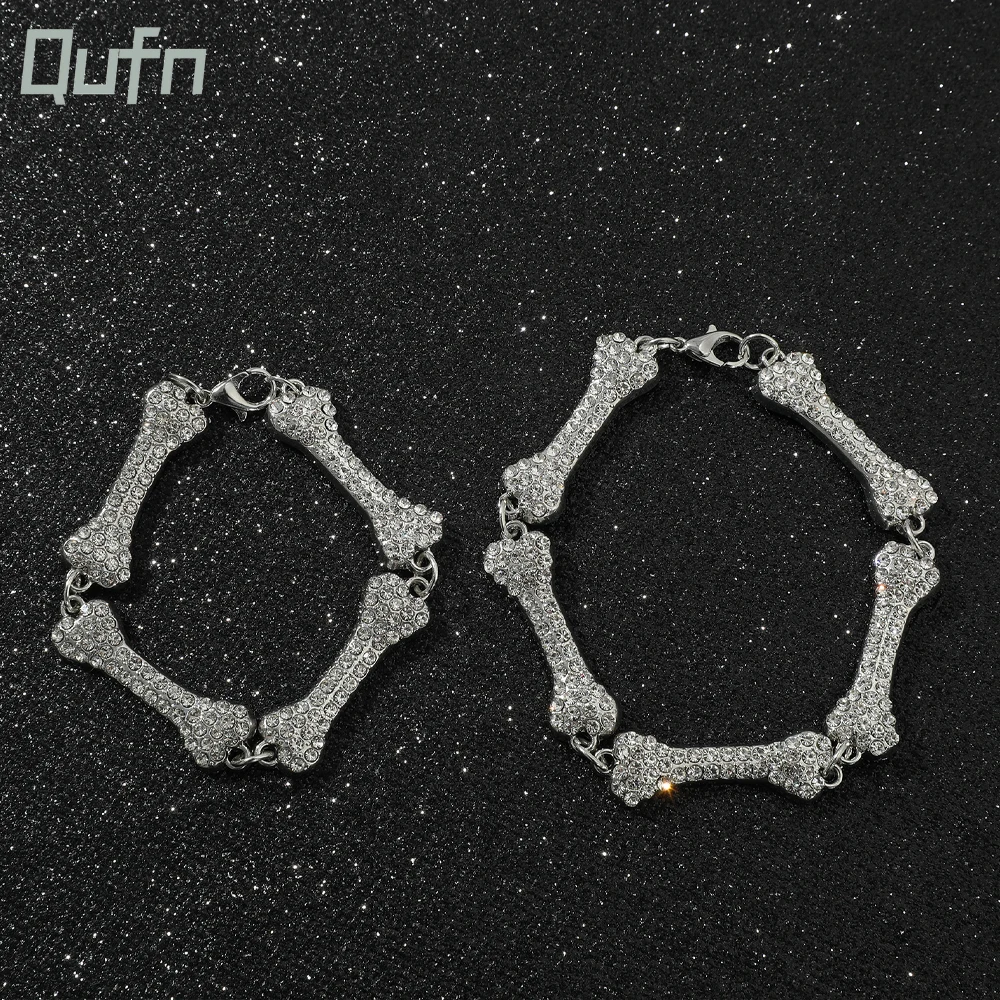 

High Quality Skull Bones Bracelets For Men Women Luxury Iced Out Cuban Hip Hop Jewelry Bling Male Unisex Gift